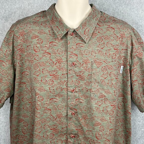 Columbia PFG Shirt Mens L All Over Fish Print Performance Fishing Vented Trout - Picture 2 of 13